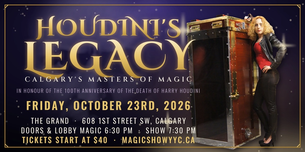 Houdini's Legacy: Calgary's Masters of Magic, featuring Dayle Krall beside the Water Cell
